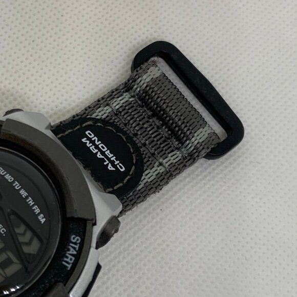 Men digital watch 43mm alarm chrono gray 100MWR silver tone nylon band running - Picture 5 of 7